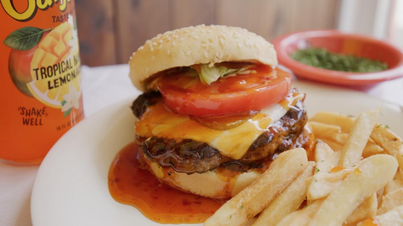 Burger with cheese and fries